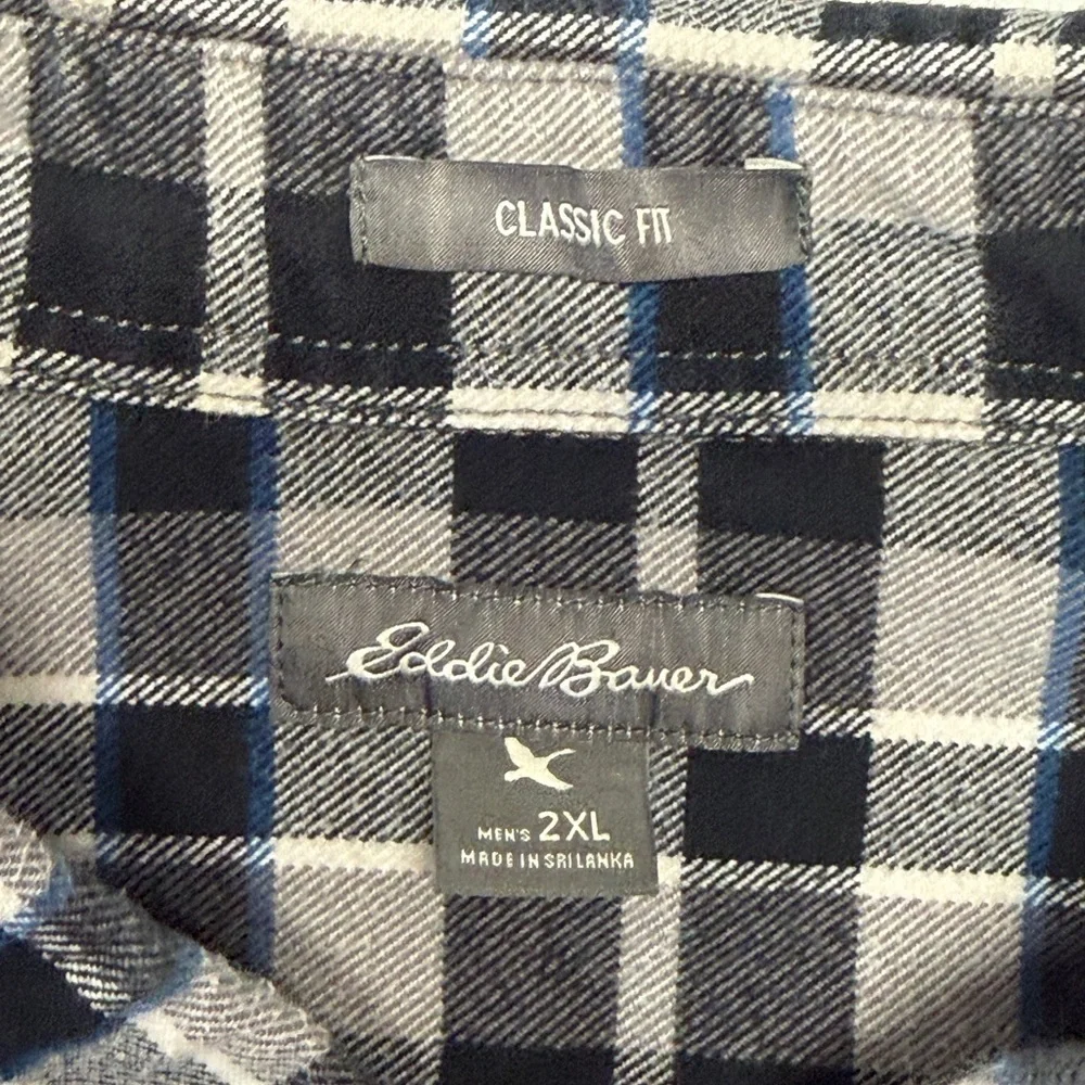 Eddie Bauer Black, Gray & Blue‎ Plaid Flannel Button-Down Shirt